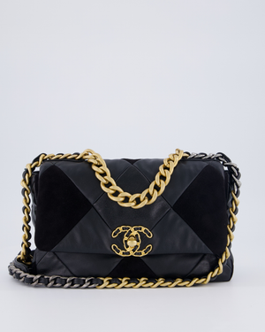 Chanel Black Medium 19 Quilted Flap Bag in Lambskin Leather & Suede with Mixed Hardware