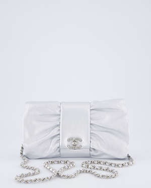 Chanel 25/P Metallic Silver Tie My Bow Clutch in Lambskin Leather with Silver Hardware