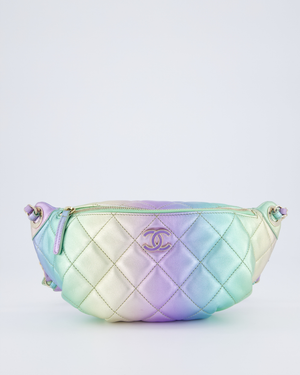 Chanel 24/C Rainbow Gradient Iridescent Metallic Quilted Lambskin Bum Bag with Champagne Gold Hardware