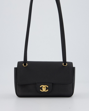 Chanel 26B Mini Flap Bag in Black Grained Calfskin Leather with Gold Hardware