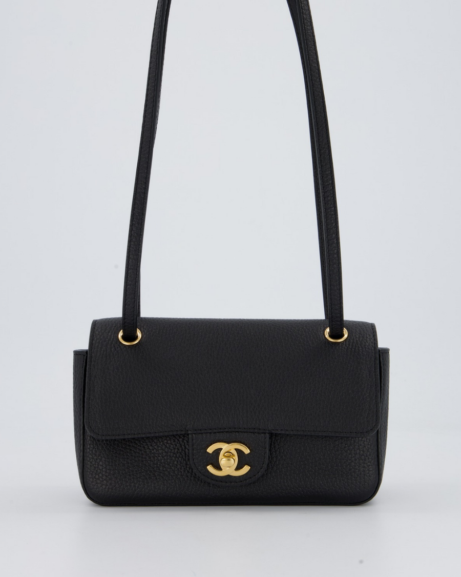Chanel 26B Mini Flap Bag in Black Grained Calfskin Leather with Gold Hardware