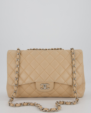 Chanel Beige Jumbo Classic Single Flap Bag in Lambskin Leather with Silver Hardware