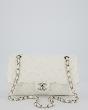 Chanel White Seasonal Double Flap Bag in Caviar Leather with Silver Hardware