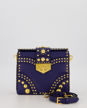 EVENT SEPT Prada Saffiano in Dark Blue and Gold Studded Leather Top Handel Bag in Inchiostro with Gold Hardware