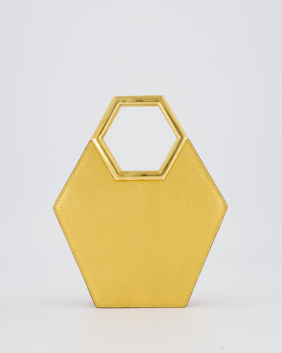 *SUPER RARE LIMITED EDITION* Cartier Gold Art Deco Style Hexagonal Evening Bag in Lizard with Gold Hardware