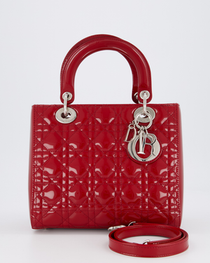 Christian Dior Red Medium Lady Dior Bag in Patent Leather with Silver Hardware