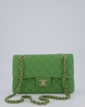 Chanel Apple Green Small Classic Double Flap Bag in Caviar Leather with Champagne Gold Hardware