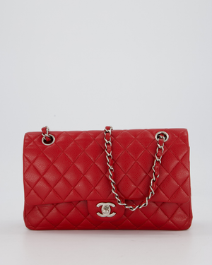 Chanel Red Classic Medium Double Flap Bag in Caviar Leather with Silver Hardware