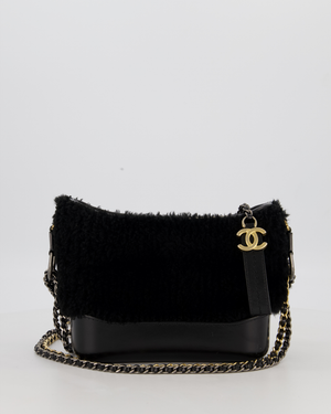 Chanel Black Small Gabrielle Bag in Shearling and Calfskin Leather With Mixed Hardware