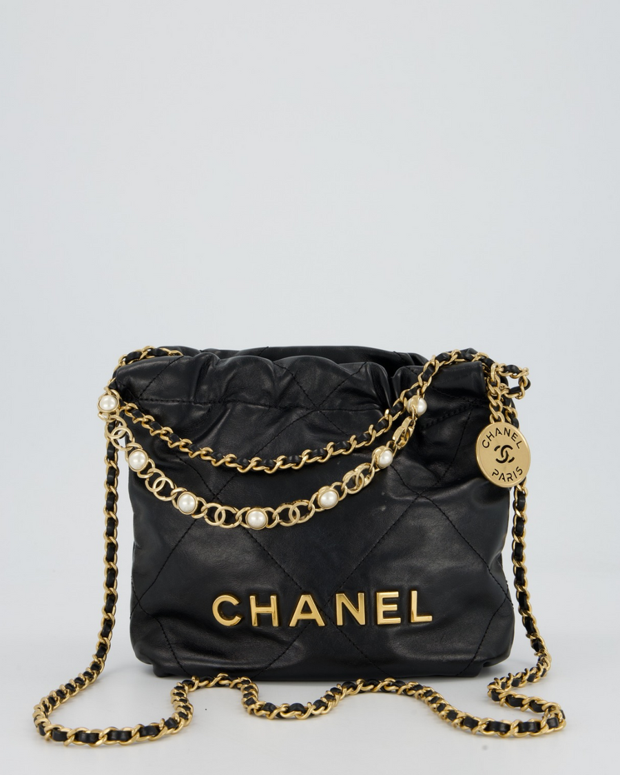 Chanel Black Mini 22 Bag in Lambskin Leather with Gold Hardware