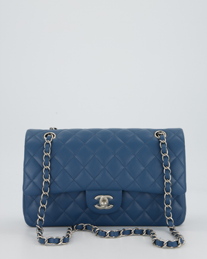 Chanel Denim Blue Medium Classic Double Flap Bag in Lambskin Leather with Silver Hardware