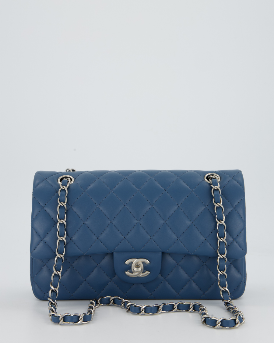 Chanel Denim Blue Medium Classic Double Flap Bag in Lambskin Leather with Silver Hardware