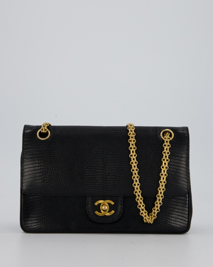 *VERY RARE* Chanel Vintage Medium Classic Flap Bag in Black Lizard Leather with 24K Gold Hardware