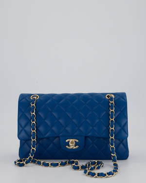 Chanel Medium Electric Blue Classic Double Flap Bag in Lambskin Leather with Champagne Hardware