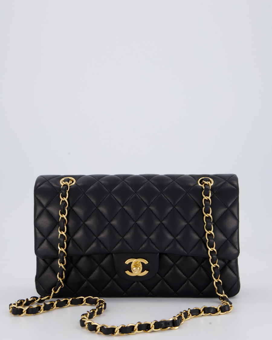 Chanel Black Medium Classic Double Flap Bag in Lambskin Leather with Gold Hardware