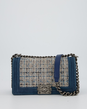 Chanel Medium Boy Bag in Blue Denim Tweed with Gunmetal Hardware