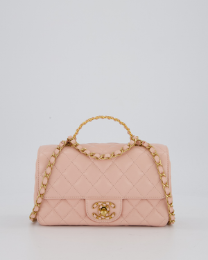 Chanel Pink Mini Rectangular Top Handle With Logo Detail Bag with Brushed Gold Hardware