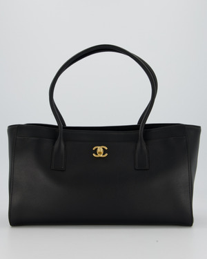 Chanel Large Black Shopping Tote Bag in Lambskin Leather with Gold Hardware