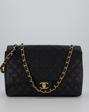 Chanel Maxi Classic Double Flap Bag in Black Caviar Leather with Gold Hardware RRP £11,650