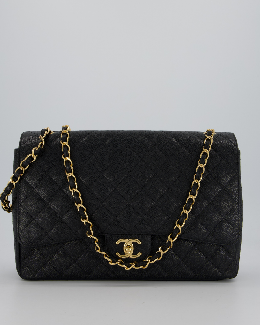 Chanel Maxi Classic Double Flap Bag in Black Caviar Leather with Gold Hardware RRP £11,650