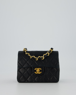 Chanel Black Mini Square Top Handle Bag in Lambskin Leather with 24K Gold Hardware