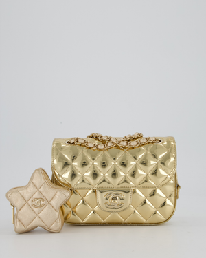 Chanel Hollywood Boulevard Metallic Mirror Mini Flap Bag in Gold Mirror Metallic Calfskin with Gold Hardware and Star Coin Purse