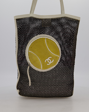 RARE Chanel Vintage Black 2004 Mesh Tennis Shopper Tote Bag with a Green Tennis Ball Pouch and CC Logo
