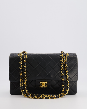 Chanel Vintage Medium Black Classic Double Flap Bag in Lambskin Leather with 24k Gold Hardware