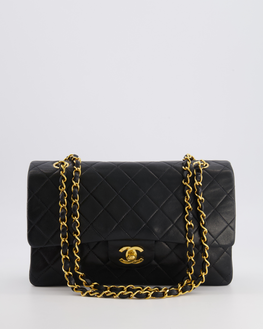 Chanel Vintage Medium Black Classic Double Flap Bag in Lambskin Leather with 24k Gold Hardware