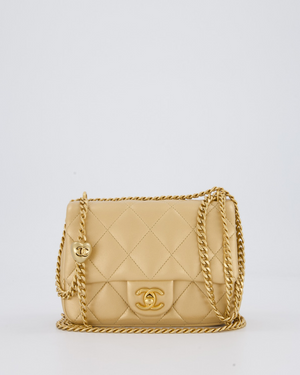 Chanel 23P Gold Quilted Mini Sweetheart Flap Bag in Lambskin Leather With Gold Hardware