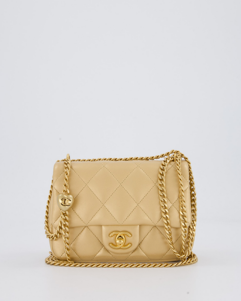 Chanel 23P Gold Quilted Mini Sweetheart Flap Bag in Lambskin