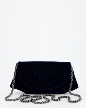Chanel Sapphire Blue Wallet on Chain Bag in Velvet with Long Chain Strap