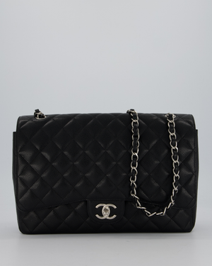 Chanel Maxi Classic Double Flap Bag in Black Caviar Leather with Silver Hardware RRP £11,650
