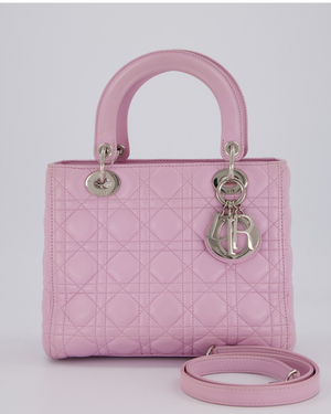 Christian Dior Medium Lady Dior Bag in Lilac Pink Cannage Lambskin Leather with Silver Hardware