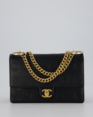 Chanel Black COCO Embossed Flap Bag in Lambskin Leather with Gold Hardware