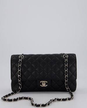 Chanel Medium Black Classic Double Flap Bag in Caviar Leather with Silver Hardware