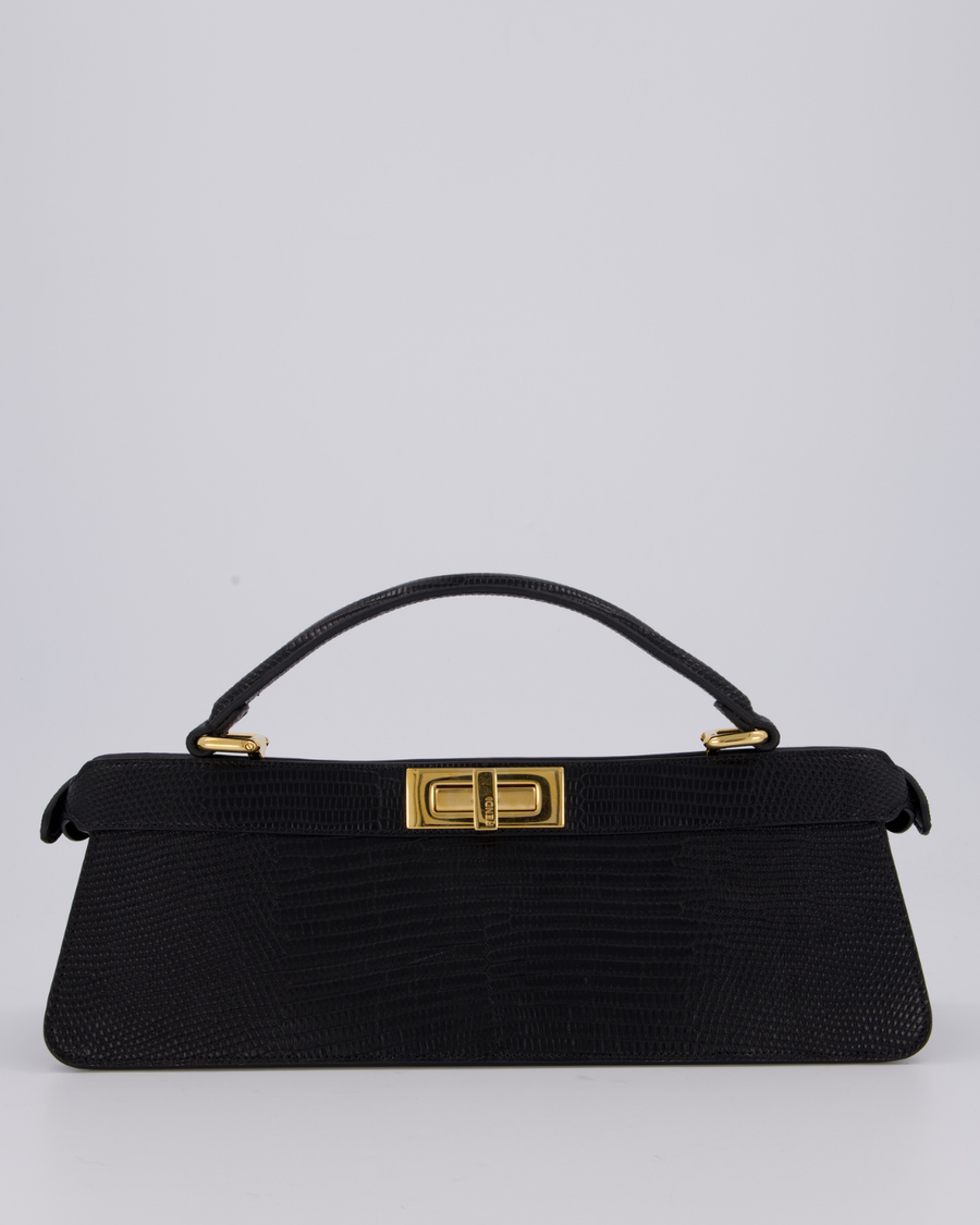 Fendi Black Long Lizard Peakaboo Iseeu Bag With Gold Hardware