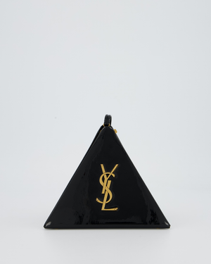Saint Laurent Black Patent Pyramid Box Handbag With Gold Hardware
