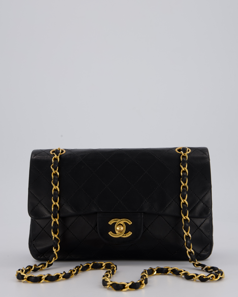 Chanel Vintage Black Small Classic Double Flap Bag in Lambskin Leather with 24K Gold Hardware