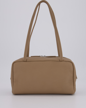 The Row Astra Bowling Shoulder Bag in Textured Dark Taupe Leather with Silver Hardware