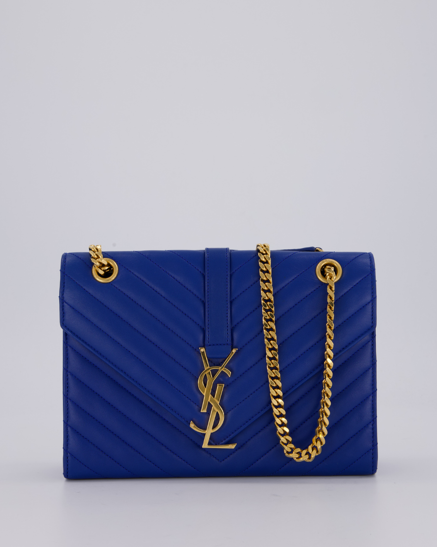Saint Laurent Blue Electric Envelope Bag in Lambskin Leather With Gold Hardware