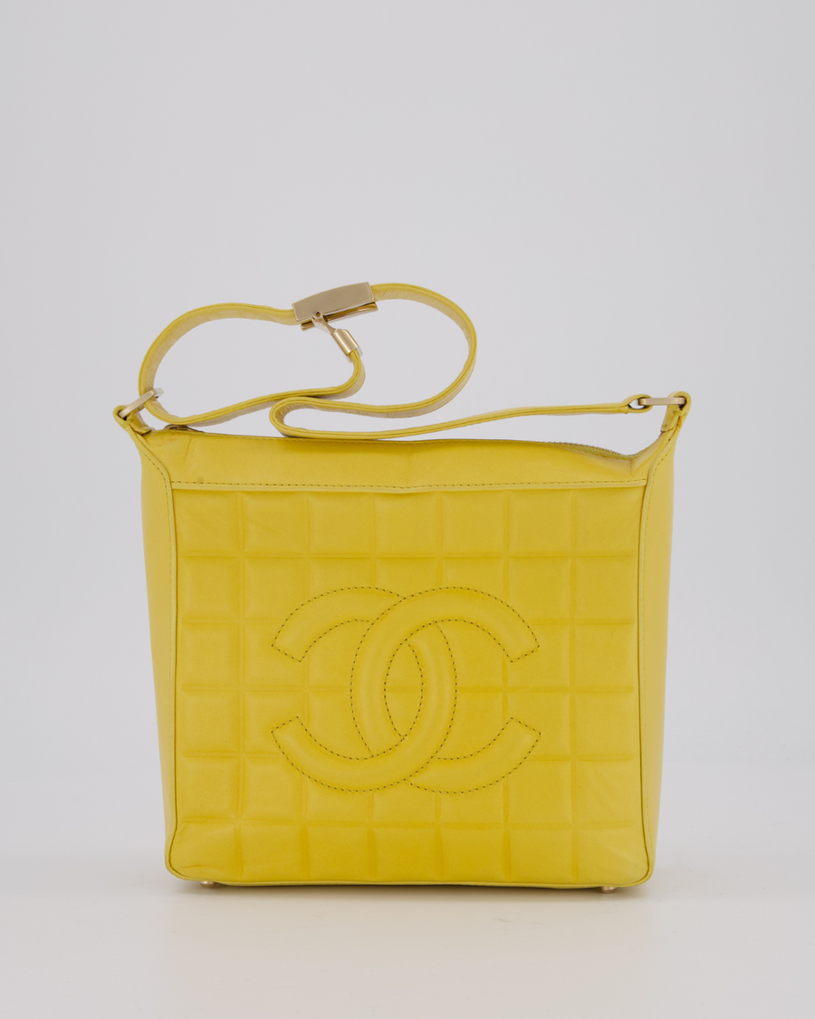 Chanel Vintage Chocolate Bar Shoulder Bag in Yellow Lambskin Leather with Gold Hardware