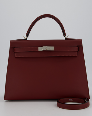 Hermès Kelly 32 Sellier Bag in Rouge H Evergrain Leather with Palladium Hardware