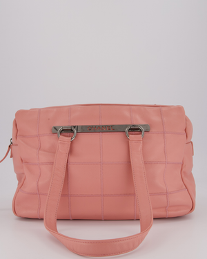 Chanel Pink Medium Square Lax East West Chocolate Bar Bowling Shoulder Bag in Cavior Leather with Silver Hardware