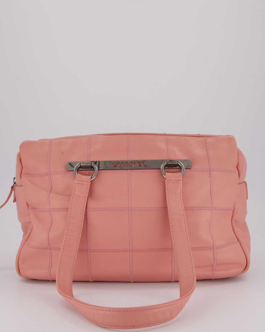Chanel Pink Medium Square Lax East West Chocolate Bar Bowling Shoulder Bag in Cavior Leather with Silver Hardware