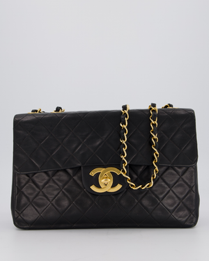 Chanel Black Vintage Maxi Jumbo XL Flap Bag in Lambskin with 24K Gold Hardware
