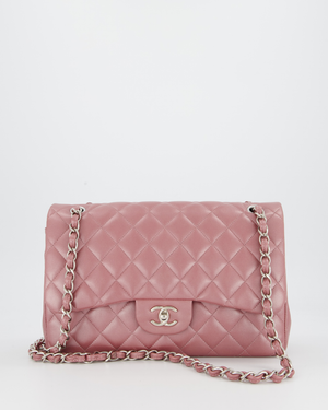 Chanel Lilac Jumbo Classic Double Flap Bag in Iridescent Lambskin Leather with Silver Hardware