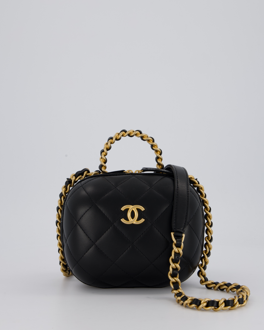 Chanel CC Bubble Vanity Case Top Handle Bag in Quilted Lambskin Leather with Gold Hardware