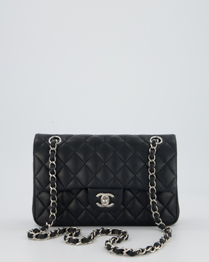 Chanel Black Small Classic Double Flap Bag in Lambskin Leather with Silver Hardware