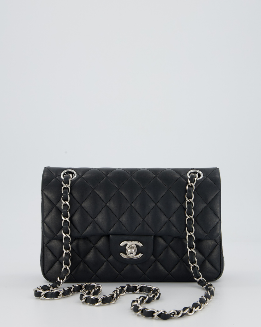 Chanel Black Small Classic Double Flap Bag in Lambskin Leather with Silver Hardware
